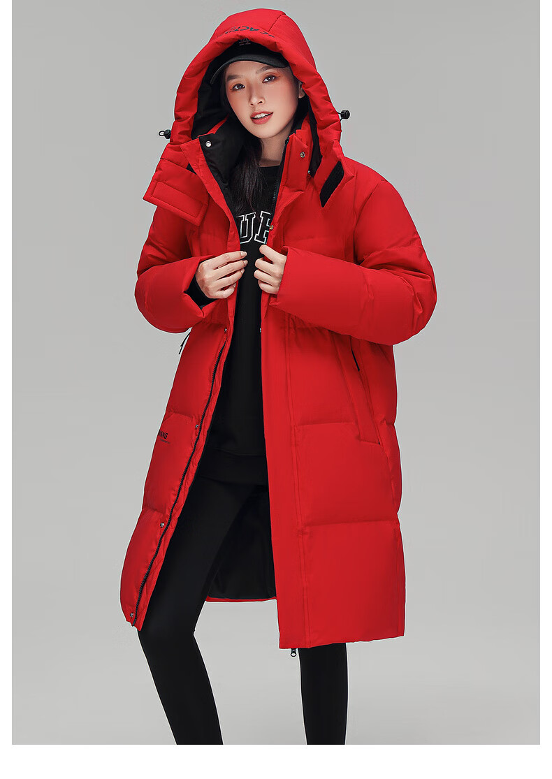 Yalu Women's Mid-Length down Jacket, 2025 New Winter Style, Red Warm Korean Fashion Casual Hooded Coat for Wome 35