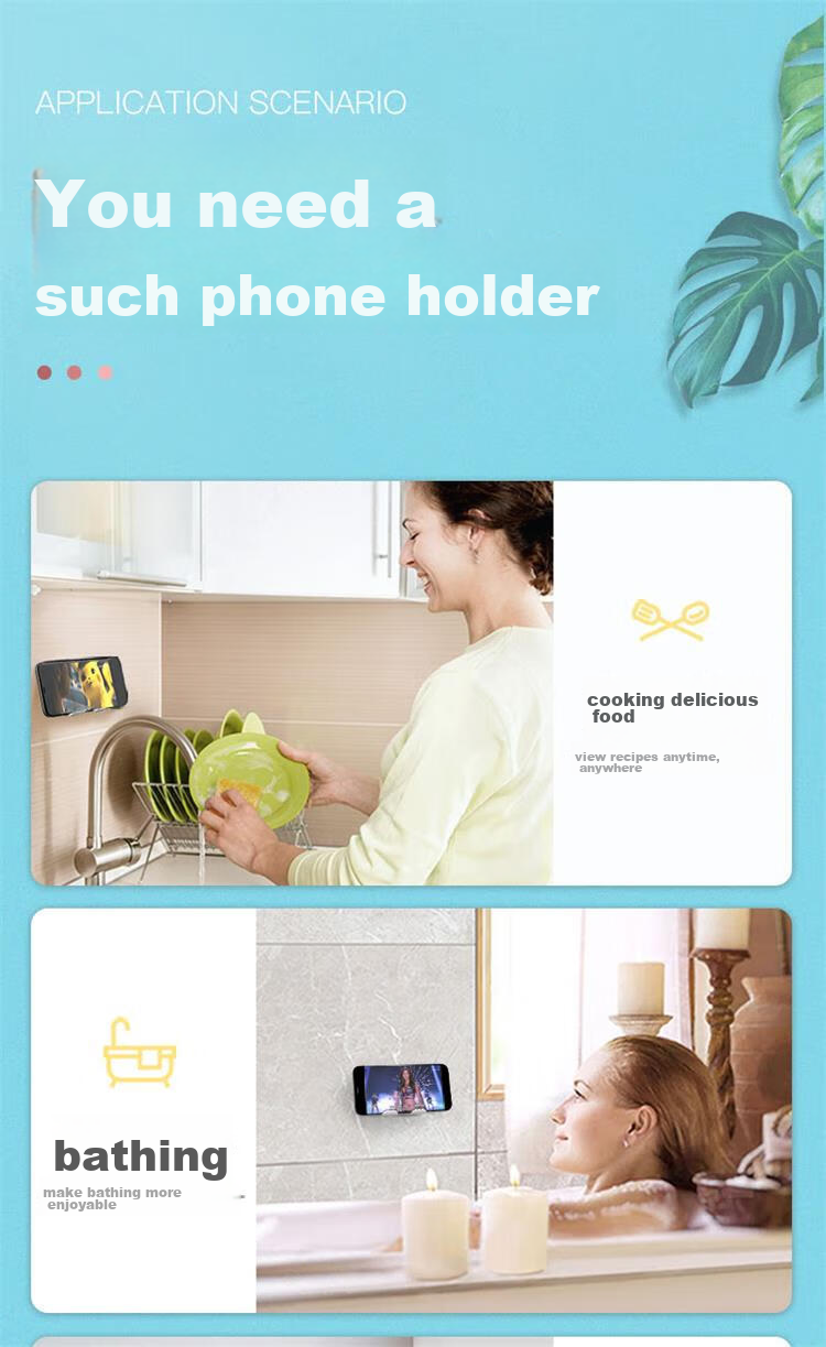 ZiTai Wall-Mounted Phone Holder for Bedroom Bedside Bathroom Kitchen Toilet, Adhesive Wall-Mounted Support Bracket without Drilling, Universal Base for Phones And Tablets, White 1