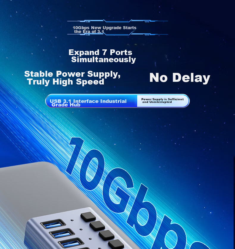 Acasis USB 3.1 Hub, 7-Port Expansion Dock, Independent Control Hub, Individual Switch Expansion Adapter, Compatible with Apple Mac Laptops, Expansion Dock HS-707MG 10Gbps 2
