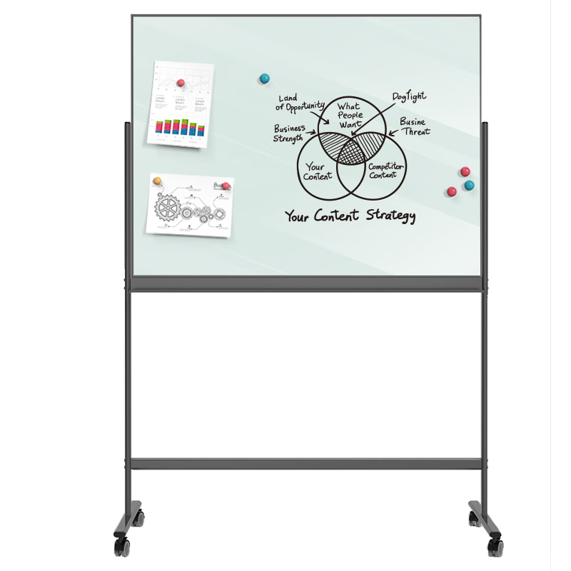 Deli Fashion Series H-Type Bracket Narrow Frame Glass Whiteboard, 120*90cm Tempered Glass with Stand, Office Meeting Writing Board, Blackboard Whiteboard, 50074