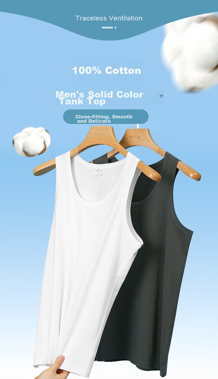 Hodo 2-Pack Pure Cotton Tank Tops for Men, Sports Sweat-Absorbing Breathable Undershirts Set Two 180/105 1
