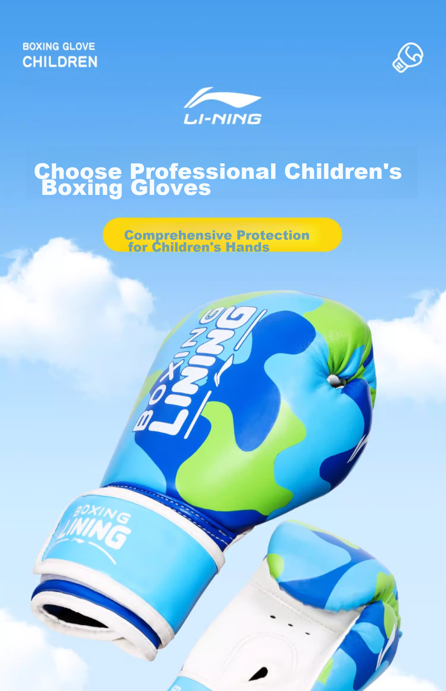 Li-Ning Children's Boxing Gloves, Boxing Training Equipment, Youth Sanda Competition Exercise, Boys And Girls Taekwondo, Blue 1