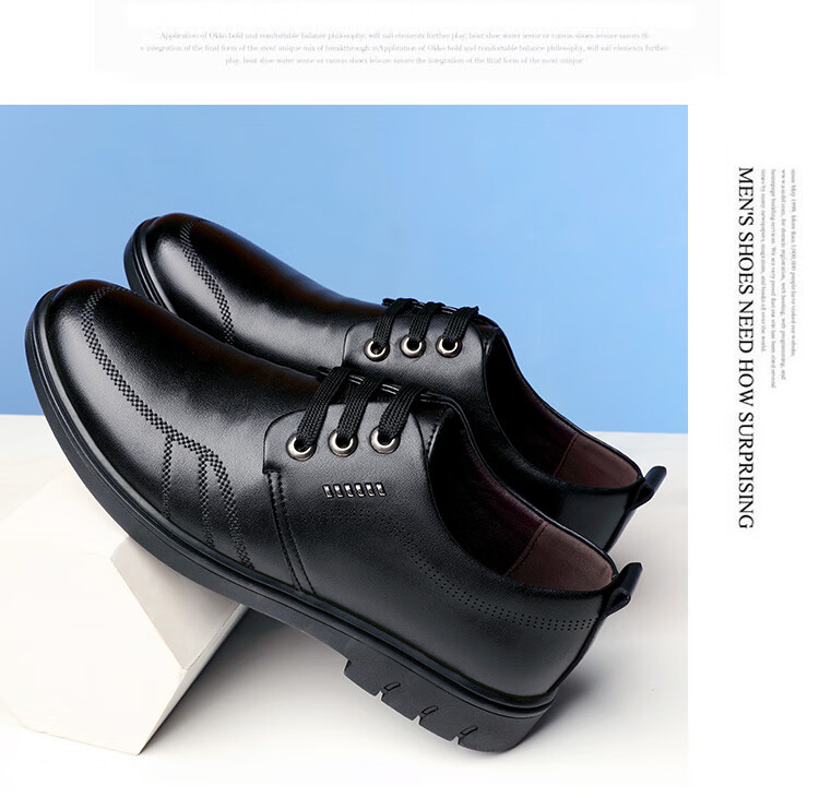 BEIOUTU Leather Shoes for Men, British Style Business Casual Lace-Up Round Toe Comfortable Formal Men's Shoes 7118 Black Size 39 8