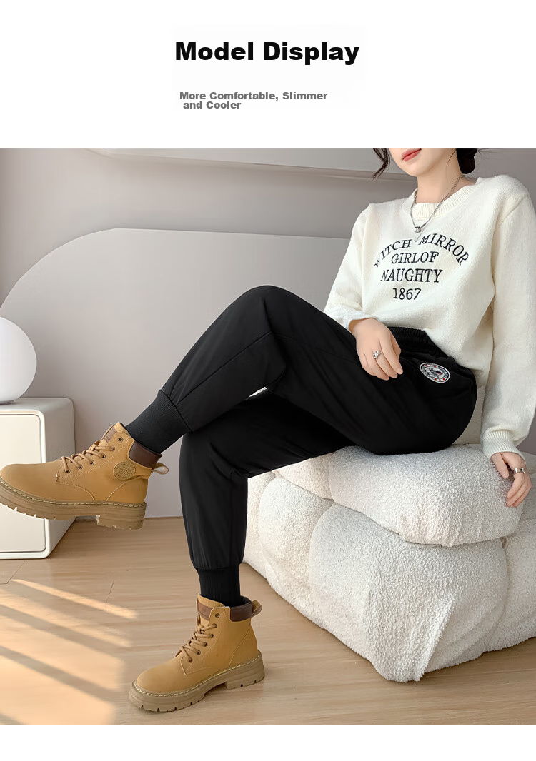 Yishangmei White Duck down Pants for Women, High-Waisted Fleece-Lined Thickened Harem Pants, Loose-Fitting Winter Outerwear, Black, 2XL 23