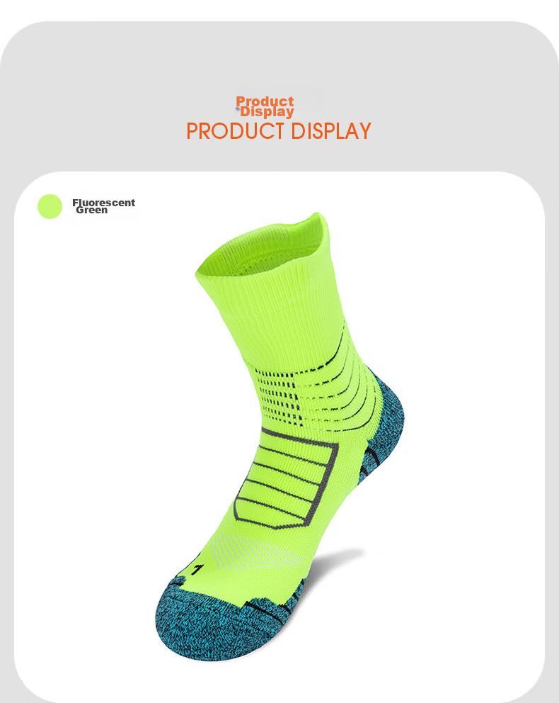 TFO Competition-Grade Outdoor Socks, Breathable Hiking Socks, Sports Running Training Socks 2202458, Men's Fluorescent Green, Size L 10