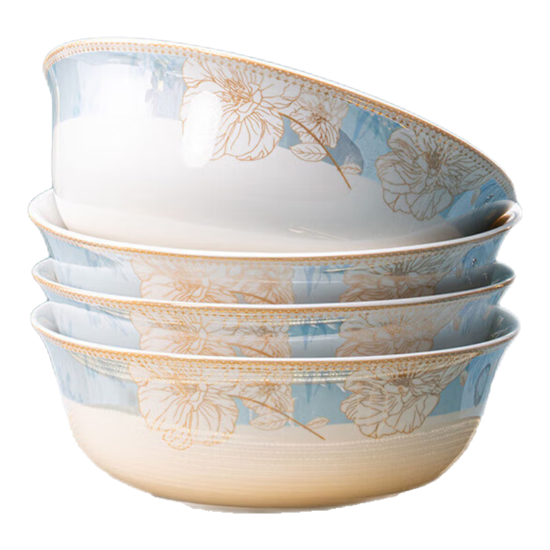 JD Original Tableware Set, Housewarming Ceramic Soup Bowls, Timeless Journey, Noodle Bowls 6 Inches * 4