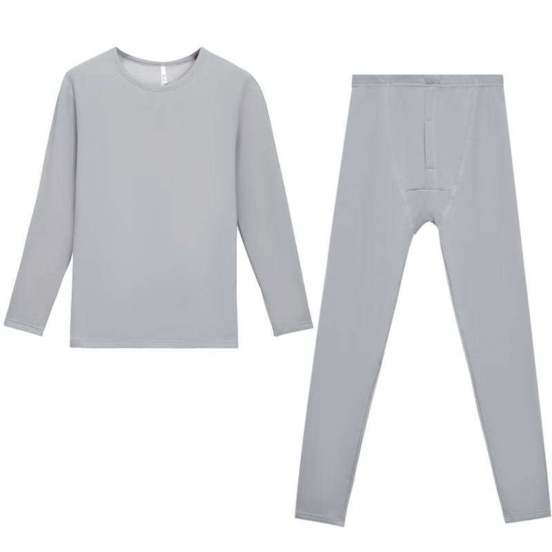 Hodo Thermal Underwear for Men, Fleece-Lined Thick Anti-Static Base Layer Thermal Set, Autumn Top And Pants, Silver Gray