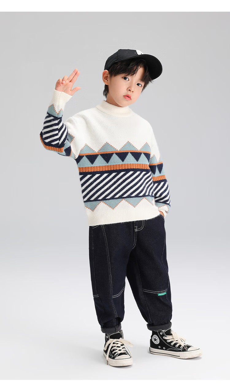 Zuoxi Boys' Sweater, Children's Thickened Autumn And Winter 2025 New Style, Boys' Knitted Sweater, Winter Pullover, Navy Blue, Size 160 23