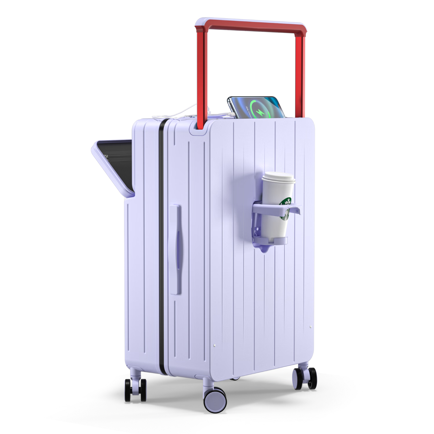 DTA Luggage Suitcase with Front Opening, Multi-Functional Wide Handle Travel Case for Women And Men, Password Lock Leather Suitcase, Purple, 20 Inches