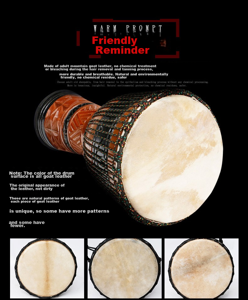 Minsine Standard 10-Inch African Drum, for Adults And Children Beginners to Play, Old Goat Skin Hand Drum Percussion Instrument 14