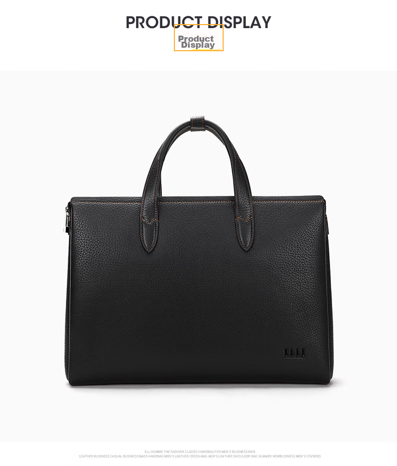 ELLE HOMME Men's Business Briefcase, Luxury Top-Grain Leather Handbag, Large Capacity Laptop Bag for Men EA188215810 Black 7
