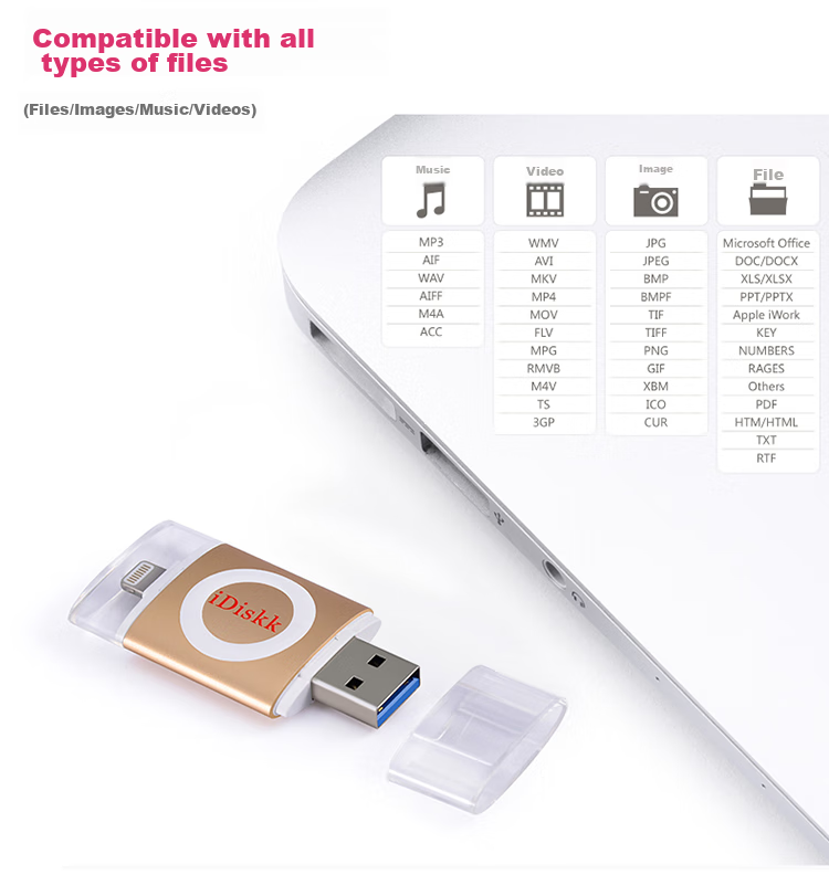 IDiskk 256GB MFi Certified Four-In Phone USB Drive, Type-C Direct Connection to Computer, Large Capacity Storage, Suitable for Huawei, Android, Apple 15 IPhone 16, Photo Backup Flash Drive 8
