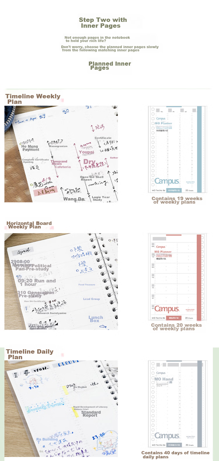 KOKUYO Campus MO Loose-Leaf Planner Notebook Refill Pages, 20 Sheets Monthly Planner Grid, WCN-CDTAR04 4