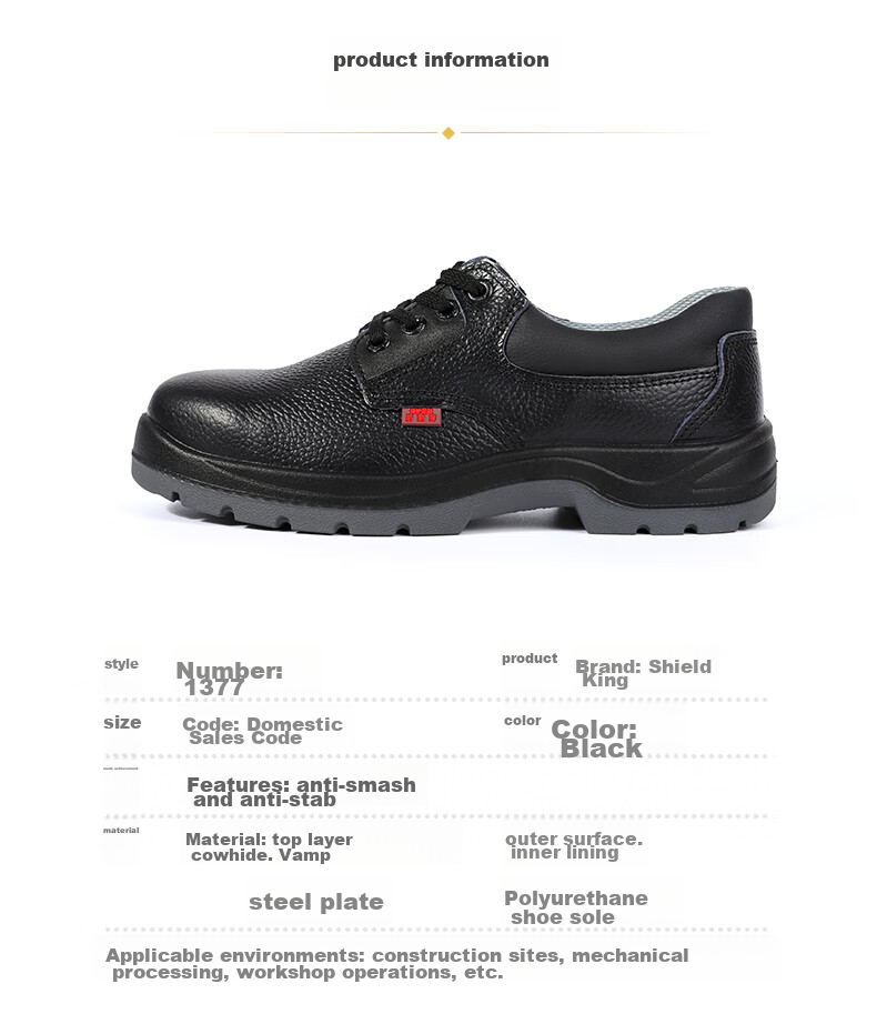 DUNWANG Anti-Smashing And Puncture-Resistant Safety Shoes for Men with Steel Toe Cap And Steel Sole, Cowhide Protective Work Boots, Wear-Resistant 1377 Safety Shoes Size 39 8