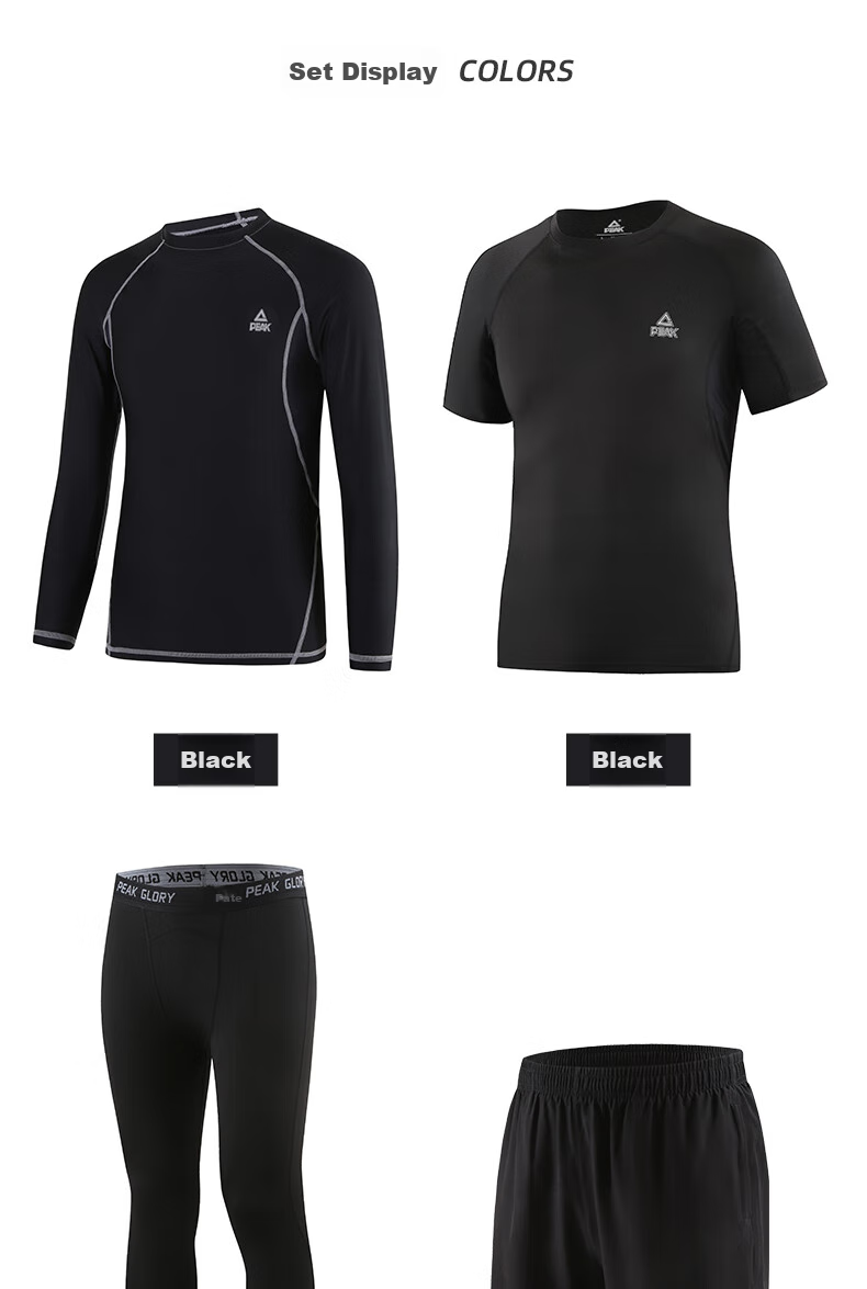 PEAK Fitness Clothing Set for Men, Quick-Dry Shirt, Sweat-Wicking And Breathable, High-Elasticity Badminton Training Three-Piece Set, Black 11