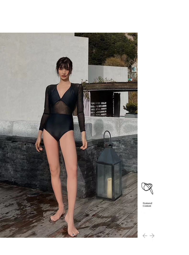OMOM One-Piece Swimsuit for Women, Black High-Waist Slimming Tummy-Covering Mesh Spliced Long Sleeve Student Hot Spring Swimming Suit L 7