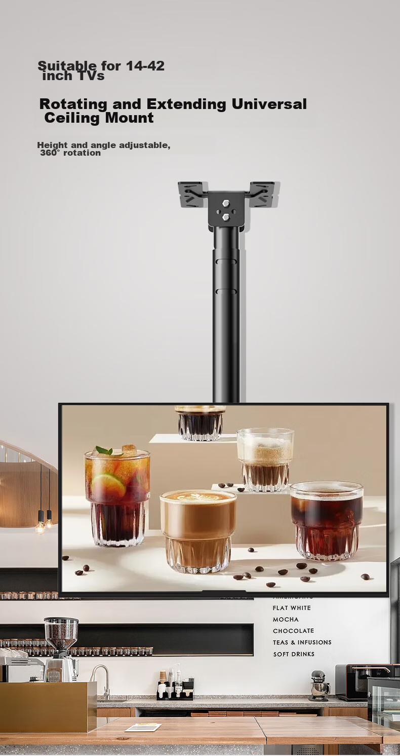 Jiangwutong TV Mount Bracket [14-42 Inches], Ceiling Hanging Bracket, 360-Degree Rotating Display Hanging Rod, LCD TV Suspension Mount 1