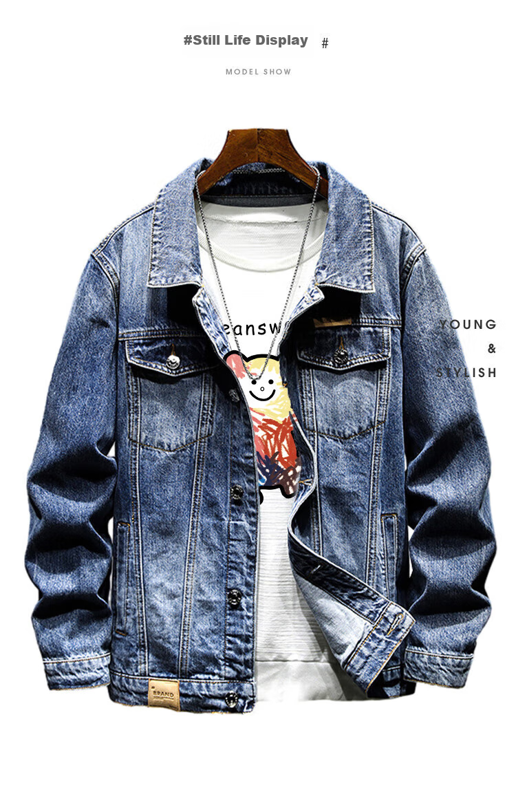 Jeanswest Denim Jacket for Men, 2026 Autumn Korean Style Trendy Loose Versatile Casual Denim Workwear, Black And Gray, Size L 6