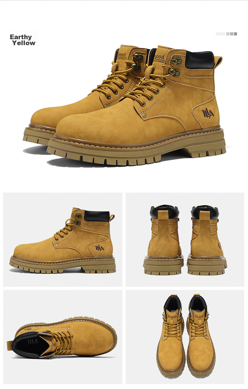 HLA Couple Boots, Yellow Boots for Men, Comfortable Thick-Soled Martin Boots, Men's Style T249, Earth Yellow Color, Size 42 22