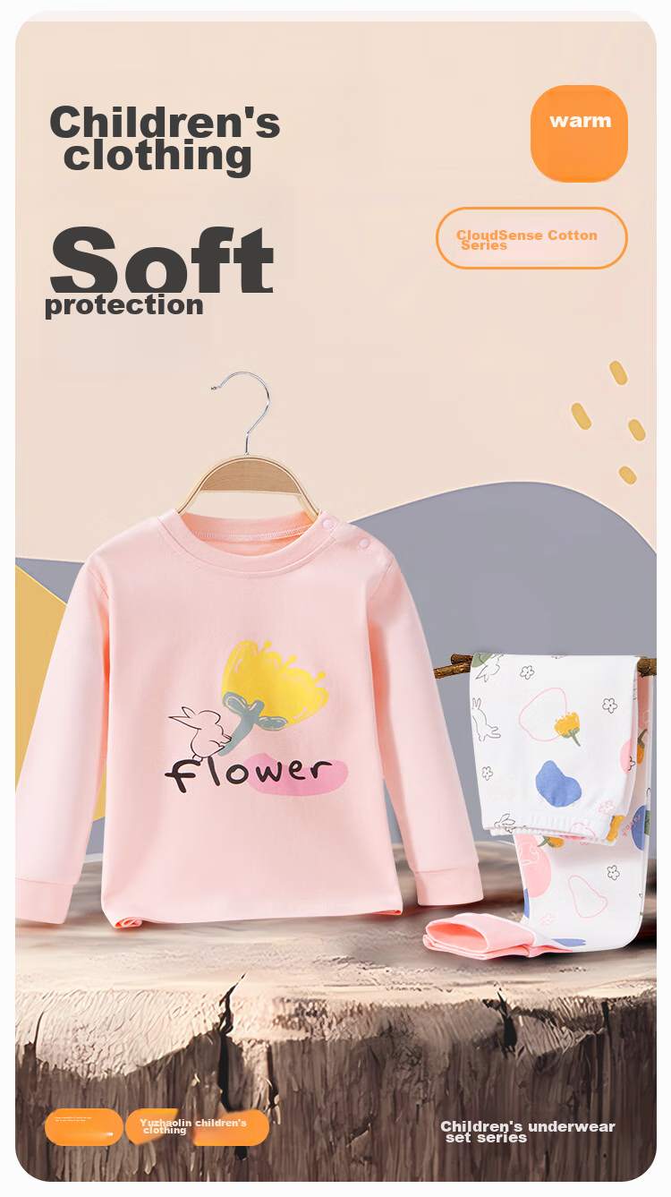 YUZHAOLIN Children's Autumn Underwear Set, Boys And Girls Inner Wear, Pure Cotton Baby Pajamas, Clothes for Young And Older Children, Sweet Pink 2