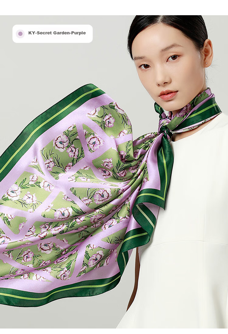 Sijie [Boutique Exclusive] Heavyweight Pure Silk Scarf, 100% Mulberry Silk Large Square Scarf with Print Shawl, Mid-Autumn Festival Gift 16