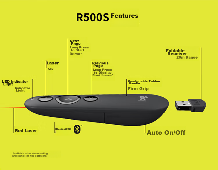 Logitech R500 Enterprise-Grade Upgraded Version R500S Laser Pointer PPT Presenter, Compatible with Enterprise Office, Mac, iOS (Random Delivery), Black 11