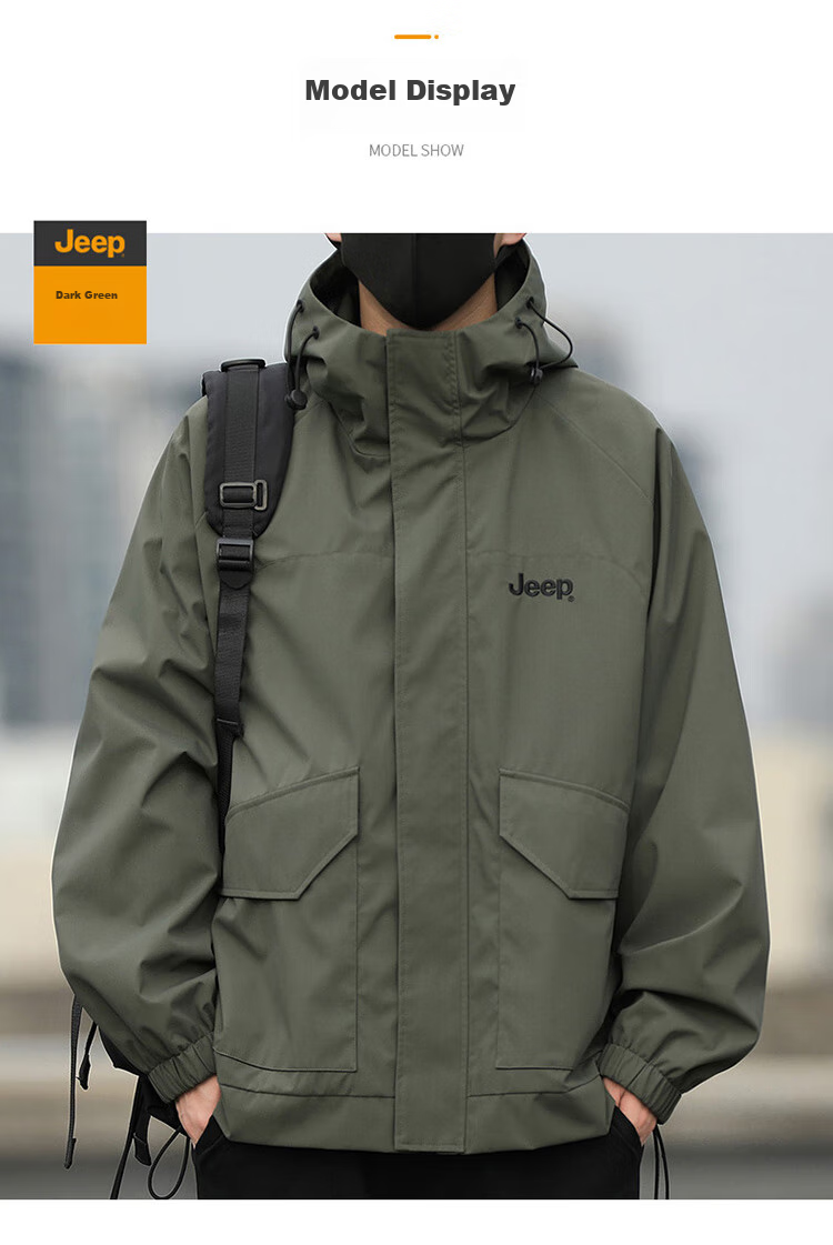 JEEP Men's Jacket, Spring And Autumn Outerwear, Loose Casual Workwear, Windbreaker for Men And Women, Couples' Clothing, Black, Size S 13