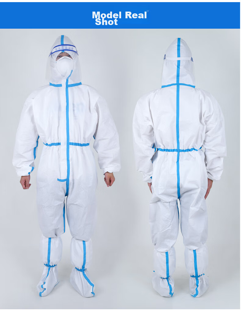 Zhierkang Disposable Protective Coverall with Hood, Dust-Proof Isolation Gown, Waterproof Farm Painting Workwear, Blue Striped Hood + Long Boots Set 2XL 9
