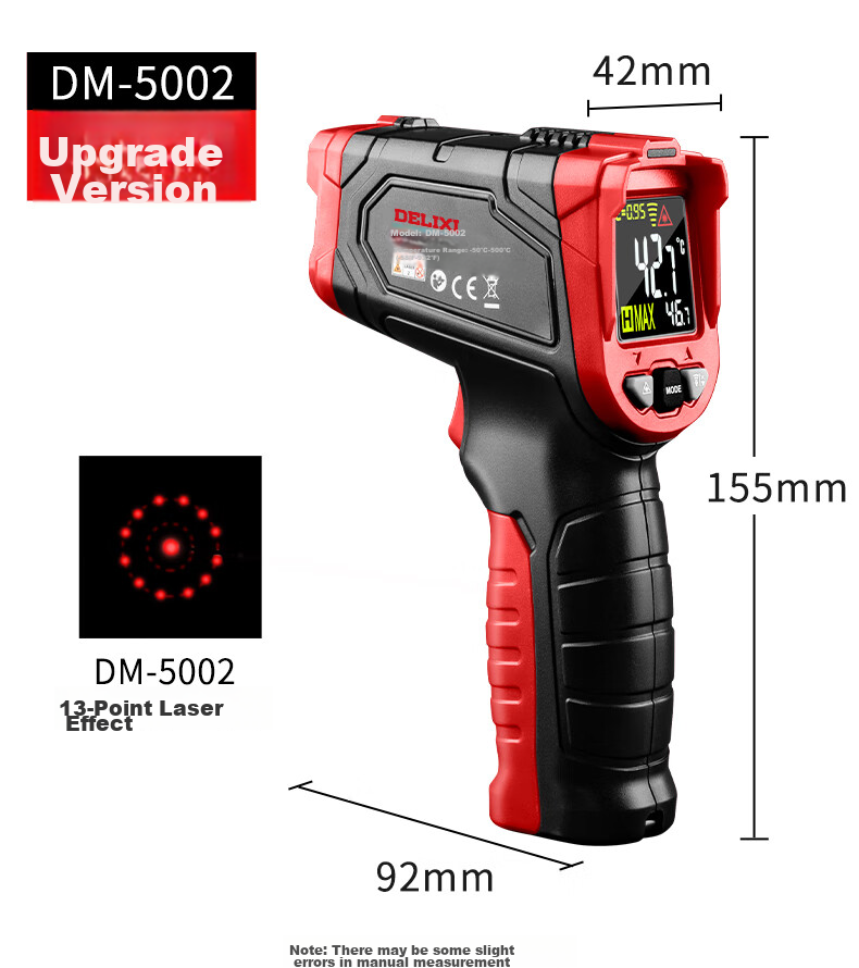 DELIXI ELECTRIC Temperature Gun, Industrial Infrared Thermometer, High-Precision Oil Thermometer, Kitchen Baking Water And Oil Temperature Gu 18