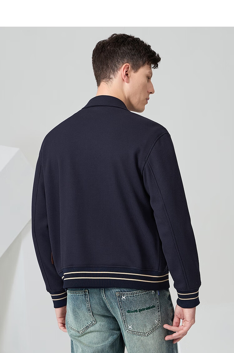 DANCING WOLVES [Heavy Fleece Lining] Textured Workwear Style Lapel Warm Skin-Friendly Sweatshirt Jacket, 102 Dark Blue, Size 165 7