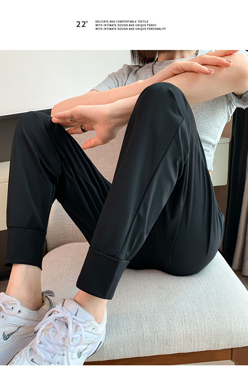 XUEXIMAN Ice Silk Sports Pants for Women, Summer Lightweight Loose Casual Pants, Elastic Ankle Harem Black Slimming Quick-Dry Women's Trousers Black 14