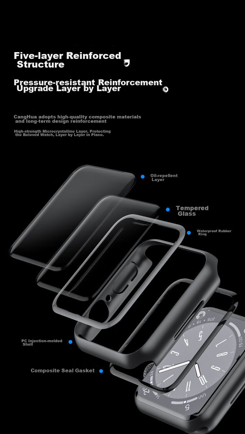 CangHua [Waterproof Anti-Fog] Integrated Protective Case Film for Apple Watch S9/S8/S7, Tempered Glass Screen Protector, Full Coverage Protective Case for Apple Watch, 45mm Black 13