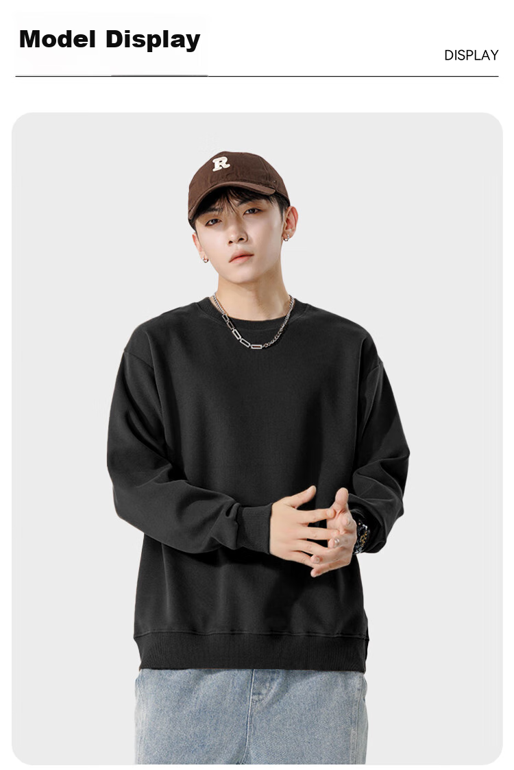 MiiOW Fleece-Lined Sweatshirt for Men, Autumn And Winter Thick Warm Jacket, Men's Round Neck Pullover Top, Versatile Cotton Long-Sleeve Base Layer 11