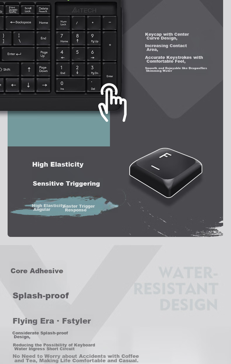 A4TECH F1512, 103-Key Wired Keyboard And Mouse Set, Wired Keyboard And Mouse Combo for Computer, Thin Film Keyboard with Good Typing Experience, Fei Shidai, Ivory White, Wired 6