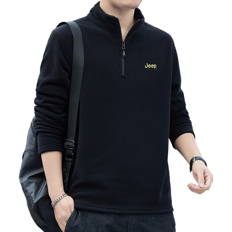 JEEP Men's Sweatshirt, Loose-Fitting Long-Sleeve T-Shirt for Autumn And Winter, Fleece-Lined Thick Casual Clothing, Black, 4XL