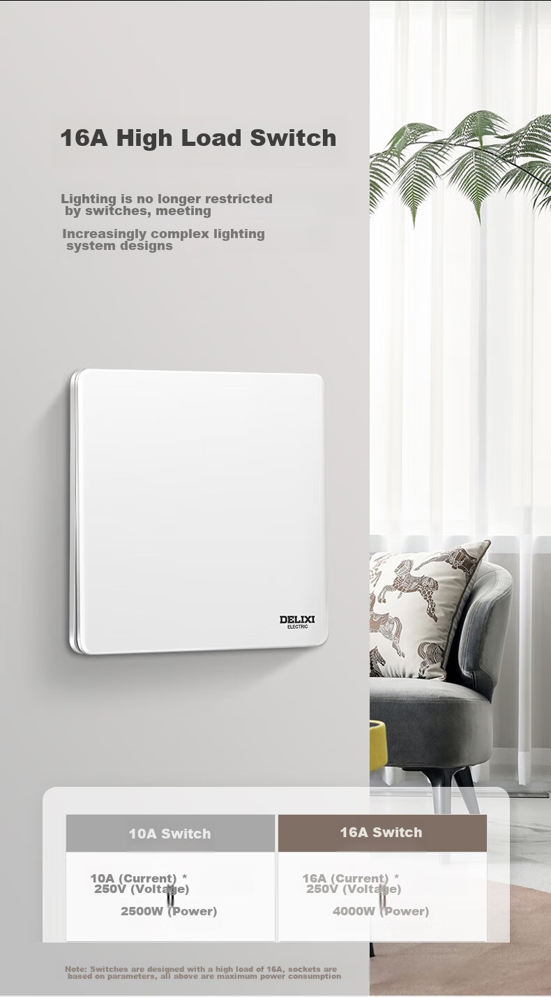 DELIXI Switch Socket Panel CD290 Series Ultra-Thin Pure Flat Large Plate [Single Switch Control] Polar White 9
