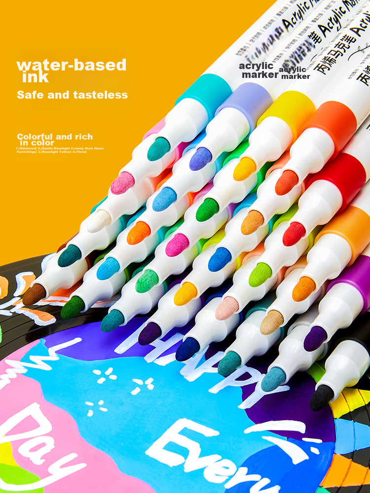 Touch Mark Acrylic Markers, 12 Colors, Water-Based Paint Pens, No-Press Waterproof Quick-Drying Graffiti Acrylic Paint Brushes, Drawing Tools for Students And Children, Birthday Gift, Art Education Painting Brushes 4