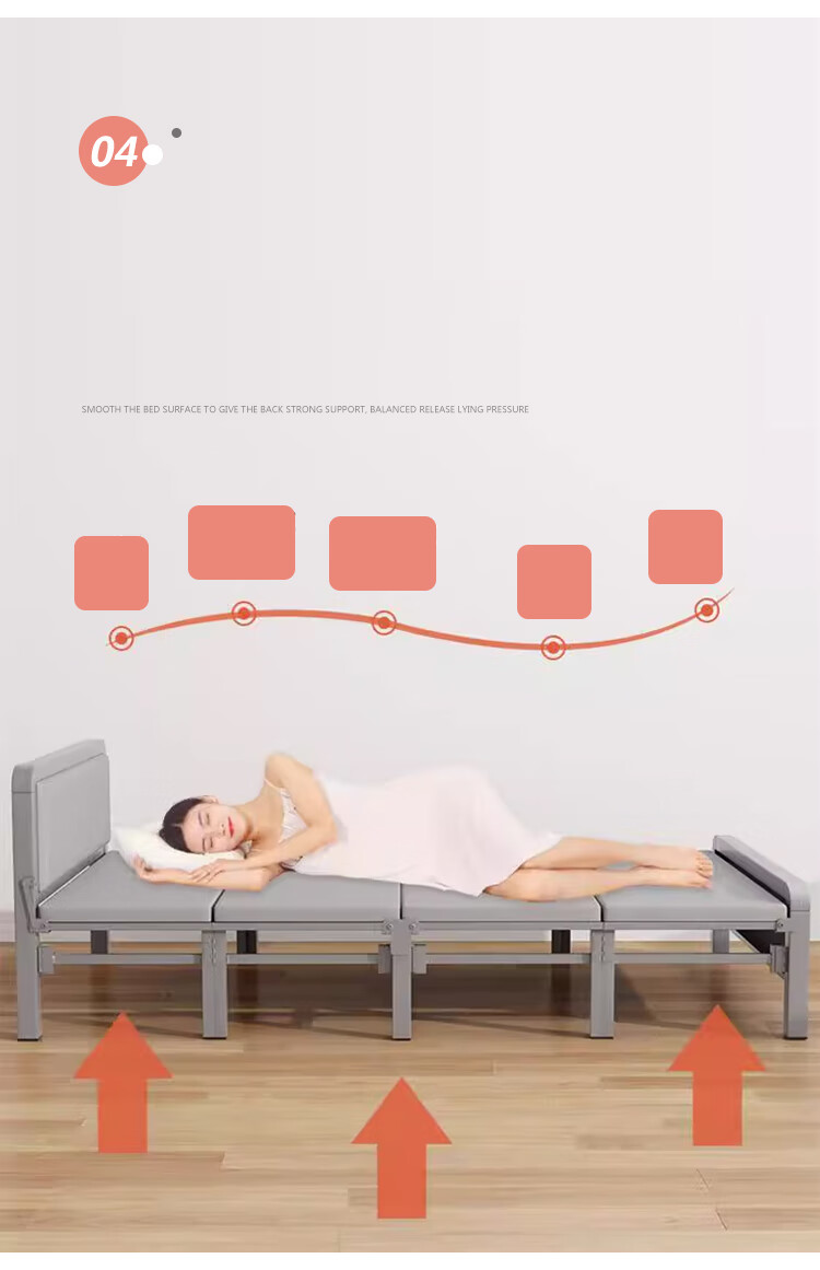 L&S Folding Bed Single Bed Office Nap Bed Home Care Bed Hard Board Bed BGC856 All Gray 120cm 10