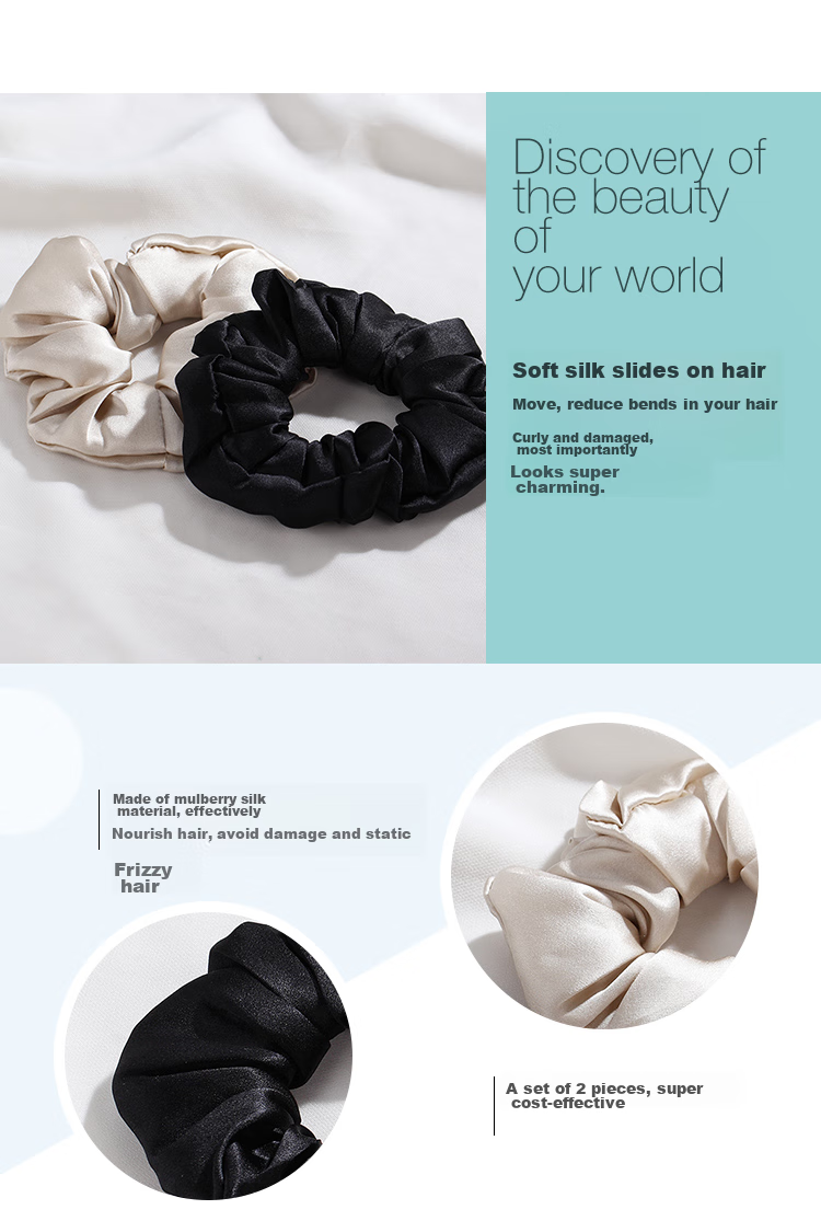 CHIMERA 2 Pieces Silk Hair Ties, Mulberry Silk Hair Bands, Hair Elastics, Hair Flowers, Hair Accessories for Women, Mid-Autumn Festival Gift 3