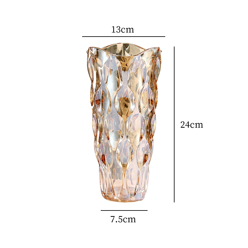 Shengshi Taibao Bohemian Crystal Glass Vase Transparent Hydroponic Container Flower Arrangement Table Decoration Amber 24cm