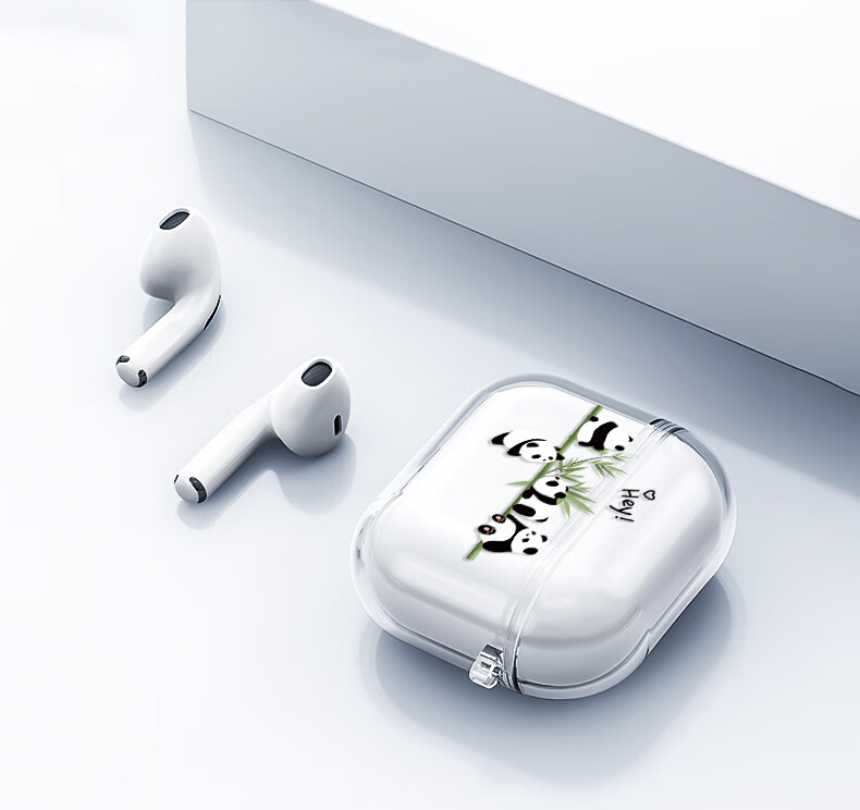 Shell Sister AirPods 4 Protective Case for Apple Wireless Bluetooth Earphones, Drop-Resistant Creative Painted High Transparency Case with Stacked Panda Design 4