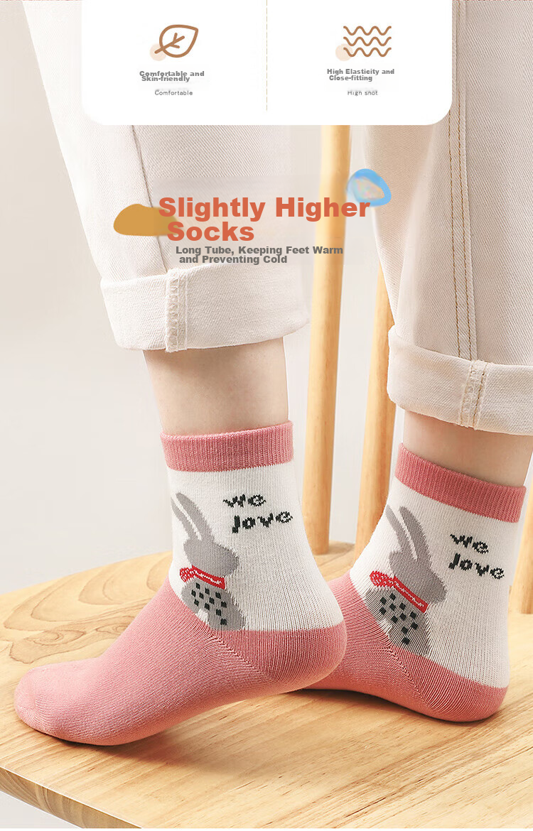 LangSha Children's Socks, Girls' Mid-Calf Socks for Spring, Autumn, And Winter, Cotton Socks, Breathable Baby Socks, Student Mid to Big Kids Socks, 6 Pairs 5