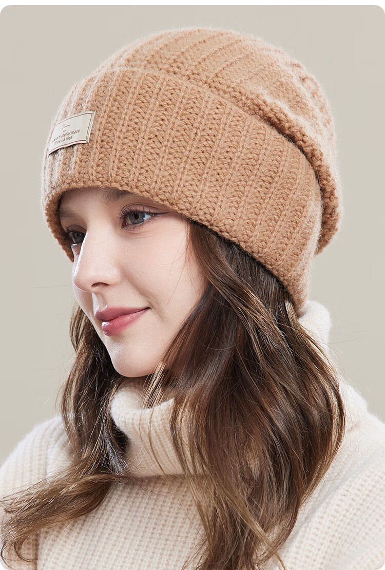 JIUMU Pure Wool Warm Knit Hat, Autumn And Winter Knitted Cap, Cold Hat, Winter Hat, Large Head Circumference Slouchy Hat, Cold-Proof Hat for Women in Winter 16