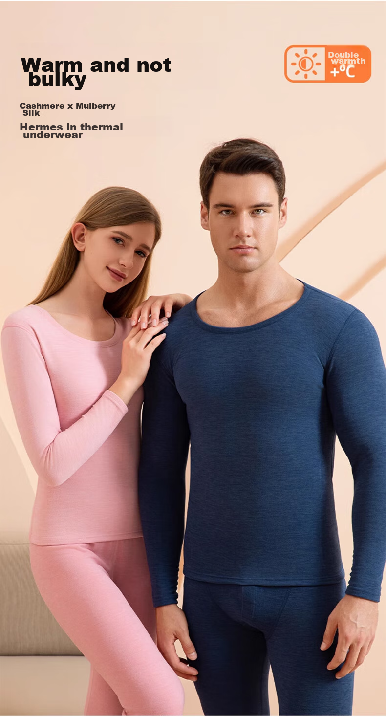 LangSha Women's Thermal Underwear, New Autumn And Winter 2026 Collection, Cashmere And Silk Blend, 7A Antibacterial Round Neck, Warm Base Layer Top And Bottom Set 2