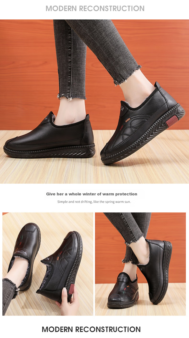 Ankang Old Beijing Cloth Shoes for Women, Winter Fleece-Lined Warm Middle-Aged And Elderly Mom Cotton Shoes Soft Sole 78977 Red 35 17