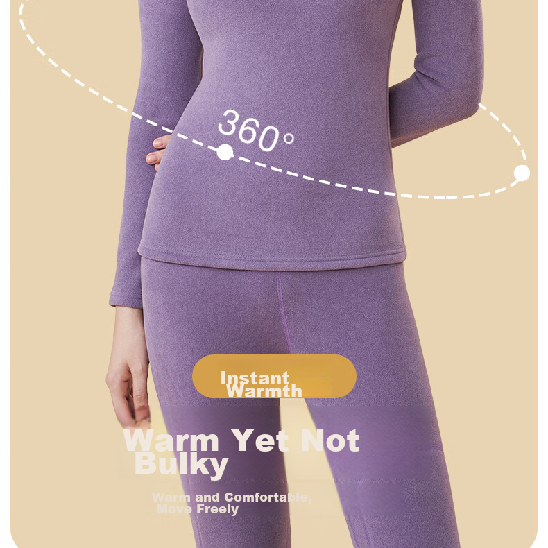Bejirog Women's Thermal Underwear Set with Fleece Lining, Thickened Base Layer for Cold Weather, Suitable for -40°C in Northeast China, Cold-Resistant Autumn Top And Bottom 16