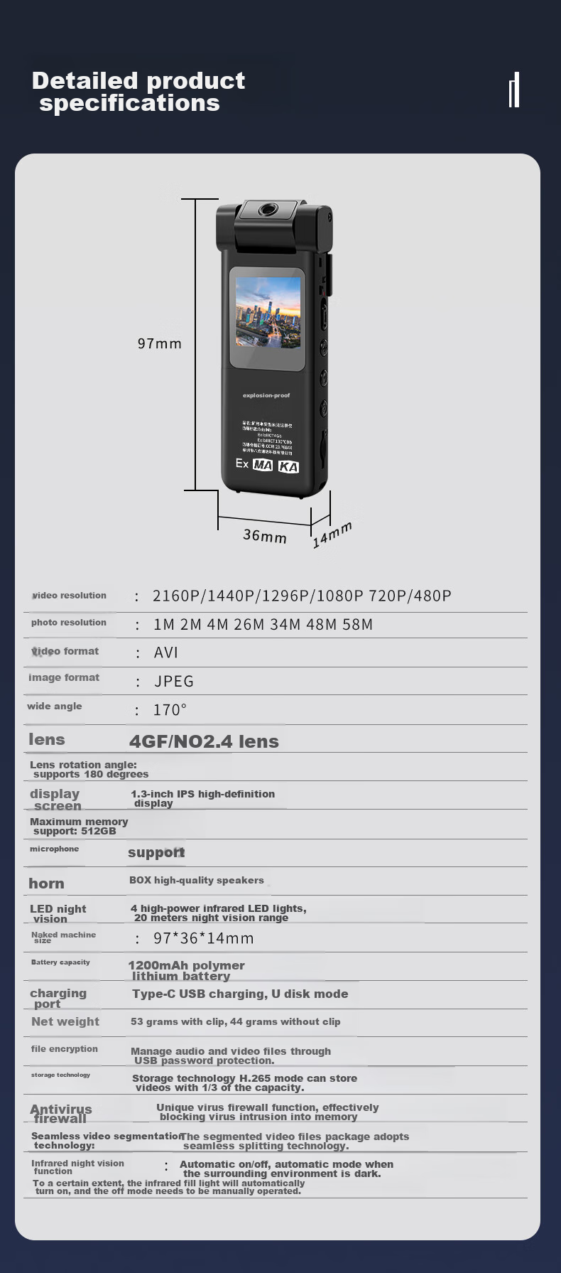 Yingjiying High-Definition Camera Law Enforcement Recorder, Bicycle Riding Sports Camera, Portable Audio And Video Recorder, 32GB 14
