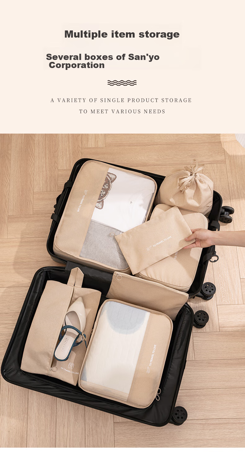 JEKO&JEKO Travel Storage Bags, Clothing Organizer Pouches, Essential for Business Trips, Thickened Suitcase, Cosmetic Storage Bags, 7-Piece Set in Gray 4
