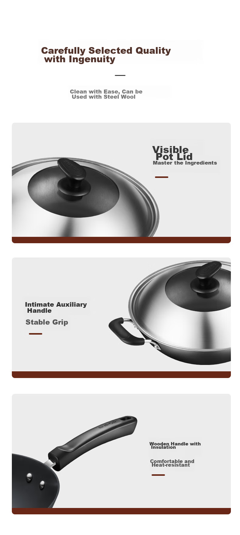SUPOR Non-Coated Traditional Iron Wok 30CM Stainless Steel Frying Pan Compatible with Gas And Induction Stoves FC30V3 9