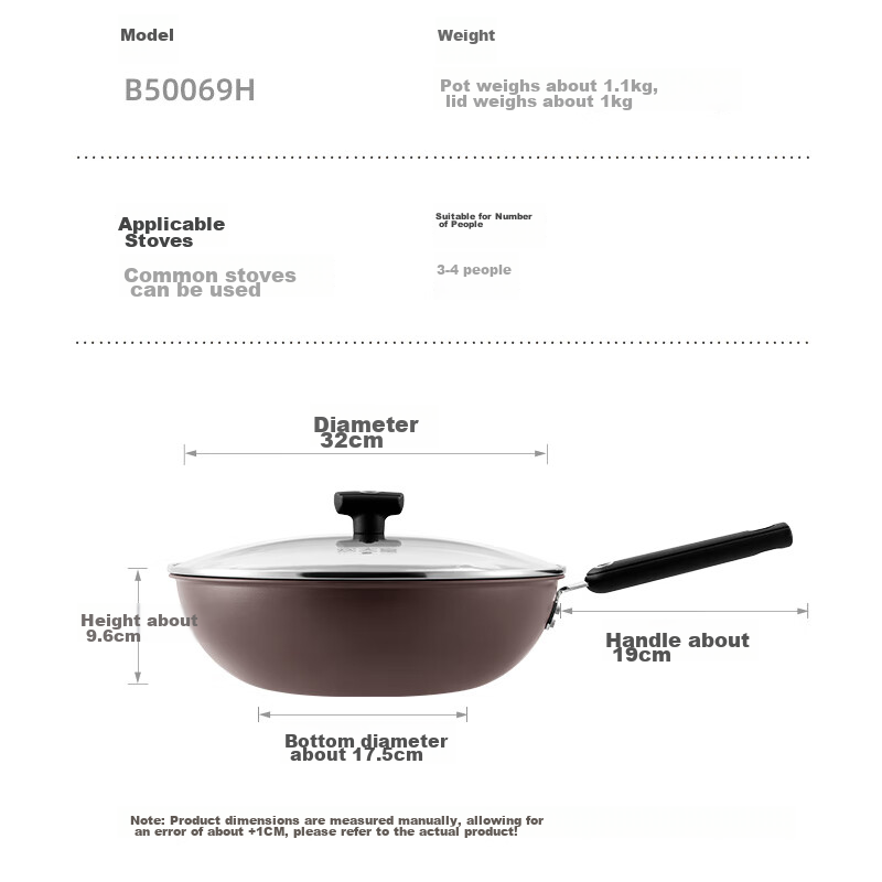 COOKER KING Wok, Easy-To Flat Bottom Non-Stick Pan, Low-Smoke Cooking Pot, 32cm, Compatible with Induction Cookers, Zili Second Generation B50069H